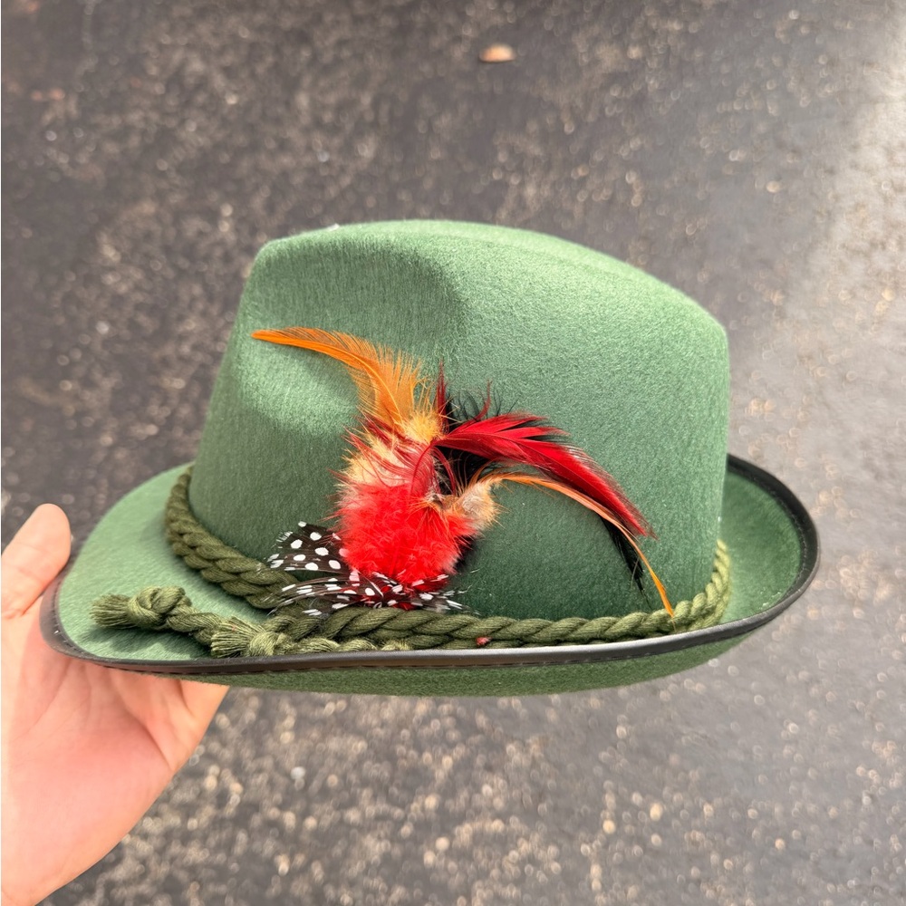 Green Felt Feather Trim Fedora Hat
